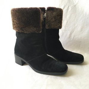 Ferragamo Black Suede Boot with Faux Fur Cuff